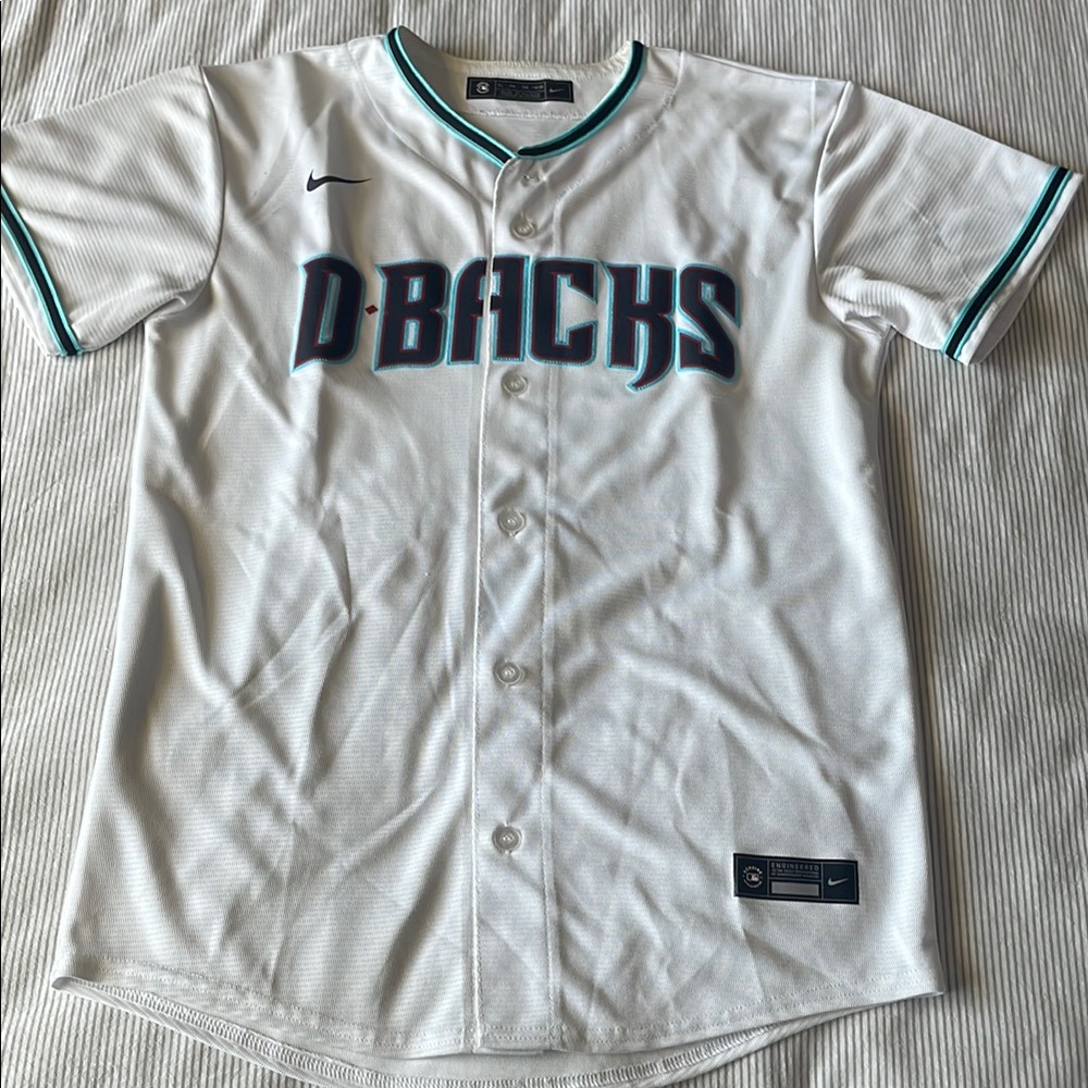 Nike White D-Backs Jersey with Teal and Black Accents
